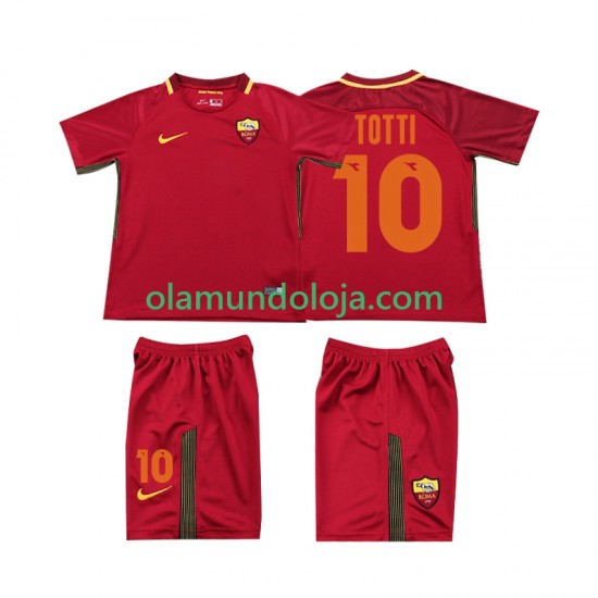 Camisola AS Roma Totti 10 2017-2018 Retro Criança Equipamento Primeiro Manga Curta